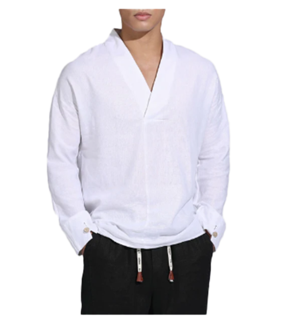 男有袖口有袖扣和服领长袖亨利衬衫LTM100853 - 竹节麻-120g/S